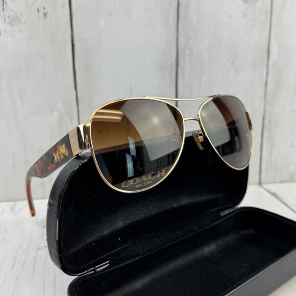 Coach Light Gold Dark Tortoise Aviator Olivia Sunglasses with Case Designer - Picture 2 of 14